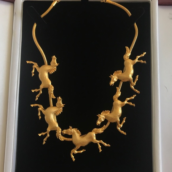 Vintage Jewelry - Vintage Gold Horses Statement Necklace Equestrian RARE OOAK one of a kind